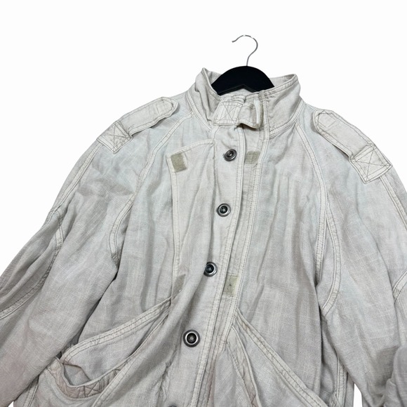 Free People Jayde Safari Bomber Embroidered Utility Slouchy Jacket in Sand Sz S - Picture 4 of 12